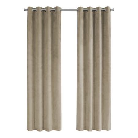 Monarch Specialties Curtain Panel Set, 54"W X 95"L, Grommet, Living Room, Bedroom, Kitchen, Velvet, Beige, PK2 I 9821